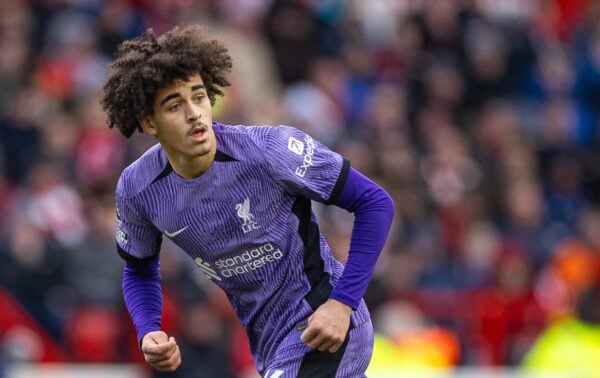 NOTTINGHAM, ENGLAND - Saturday, March 2, 2024: Liverpool's Jayden Danns during the FA Premier League match between Nottingham Forest FC and Liverpool FC at the City Ground. Liverpool won 1-0. (Photo by David Rawcliffe/Propaganda)