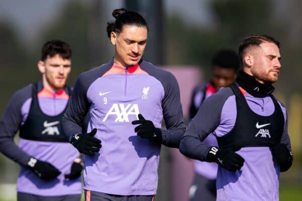 LIVERPOOL, ENGLAND - Wednesday, March 6, 2024: Liverpool's Darwin Núñez during a training session at the AXA Training Centre ahead of the UEFA Europa League Round of 16 1st Leg match between AC Sparta Praha and Liverpool FC. (Photo by Jessica Hornby/Propaganda)