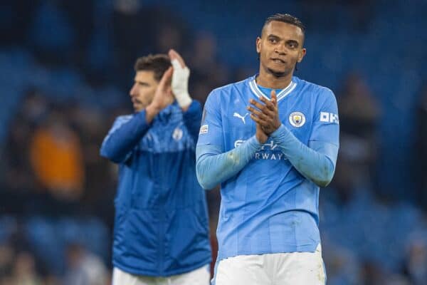 MANCHESTER, ENGLAND - Wednesday, March 6, 2024: Manchester City's Manuel Akanji applauds the supporters after the UEFA Champions League Round of 16 2nd Leg match between Manchester City FC and FC Copenhagen at the City of Manchester Stadium. (Photo by Paul Currie/Propaganda)