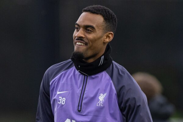 LIVERPOOL, ENGLAND - Wednesday, March 13, 2024: Liverpool's Ryan Gravenberch during a training session at the AXA Training Centre ahead of the UEFA Europa League Round of 16 2nd Leg match between Liverpool FC and AC Sparta Praha. (Photo by David Rawcliffe/Propaganda)