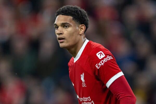 LIVERPOOL, ENGLAND - Thursday, March 14, 2024: Liverpool's Jarell Quansah during the UEFA Europa League Round of 16 2nd Leg match between Liverpool FC and AC Sparta Praha at Anfield. Liverpool won 6-1, 11-2 on aggregate. (Photo by David Rawcliffe/Propaganda)