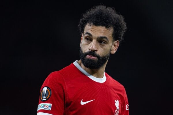 LIVERPOOL, ENGLAND - Thursday, March 14, 2024: Liverpool's Mohamed Salah during the UEFA Europa League Round of 16 2nd Leg match between Liverpool FC and AC Sparta Praha at Anfield. Liverpool won 6-1, 11-2 on aggregate. (Photo by David Rawcliffe/Propaganda)