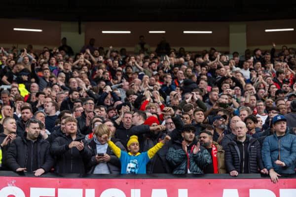 MANCHESTER, ENGLAND - Sunday, March 17, 2024: Liverpool supporters during the FA Cup Quarter-Final match between Manchester United FC and Liverpool FC at Old Trafford. Man Utd won 4-3 after extra-time. (Photo by David Rawcliffe/Propaganda)