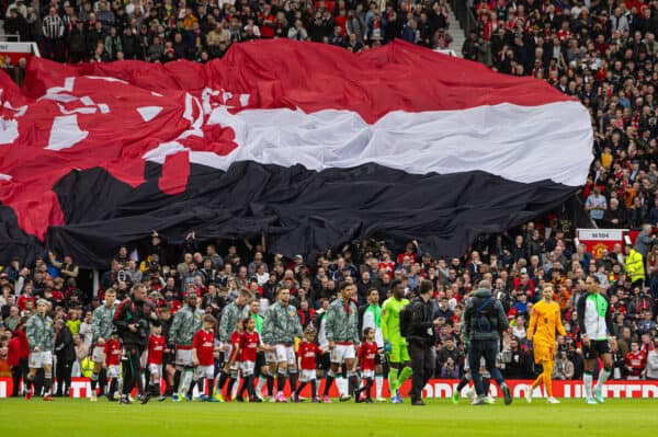 MANCHESTER, ENGLAND - Sunday, March 17, 2024: Liverpool's captain Virgil van Dijk leads his side out before the FA Cup Quarter-Final match between Manchester United FC and Liverpool FC at Old Trafford. Man Utd won 4-3 after extra-time. (Photo by David Rawcliffe/Propaganda)