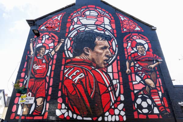 LIVERPOOL, ENGLAND - Friday, March 22, 2024: A new street art mural of Liverpool and England striker Robbie Fowler, nicknamed 'God', painted on a terrace house a few streets away from Anfield Stadium. (Photo by David Rawcliffe/Propaganda)