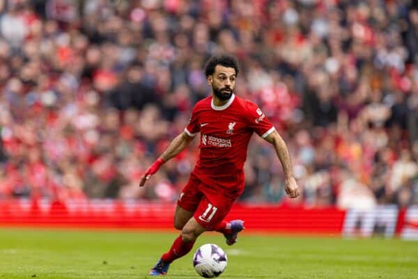 LIVERPOOL, ENGLAND - Sunday, March 31, 2024: Liverpool's Mohamed Salah during the FA Premier League match between Liverpool FC and Brighton & Hove Albion FC at Anfield. Liverpool won 2-1. (Photo by David Rawcliffe/Propaganda)