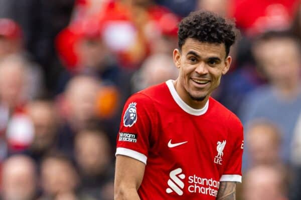 LIVERPOOL, ENGLAND - Sunday, March 31, 2024: Liverpool's Luis Díaz during the FA Premier League match between Liverpool FC and Brighton & Hove Albion FC at Anfield. Liverpool won 2-1. (Photo by David Rawcliffe/Propaganda)