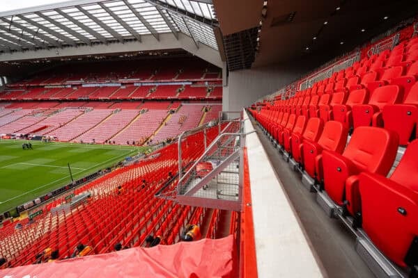 LIVERPOOL, ENGLAND - Thursday, April 4, 2024: A television camera position in the new Upper Tier of the Anfield Road stand seen before the FA Premier League match between Liverpool FC and Sheffield United FC at Anfield. Liverpool won 3-1. (Photo by David Rawcliffe/Propaganda)