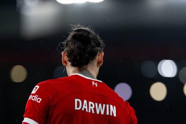 LIVERPOOL, ENGLAND - Thursday, April 4, 2024: Liverpool's Darwin Núñez during the FA Premier League match between Liverpool FC and Sheffield United FC at Anfield. Liverpool won 3-1. (Photo by David Rawcliffe/Propaganda)