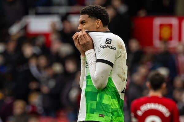 MANCHESTER, ENGLAND - Sunday, April 7, 2024: Liverpool's Jarell Quansah after the FA Premier League match between Manchester United FC and Liverpool FC at Old Trafford. The game ended in a 2-2 draw.(Photo by David Rawcliffe/Propaganda)