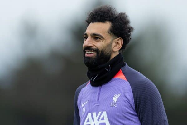 LIVERPOOL, ENGLAND - Wednesday, April 10, 2024: Liverpool's Mohamed Salah during a training session at the AXA Training Centre ahead of the UEFA Europa League Quarter-Final 1st Leg match between Liverpool FC and BC Atalanda. (Photo by David Rawcliffe/Propaganda)