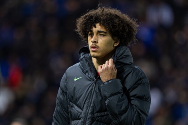 BERGAMO, ITALY - Thursday, April 18, 2024: Liverpool's substitute Jayden Danns before the UEFA Europa League Quarter-Final 2nd Leg match between BC Atalanta and Liverpool FC at the Stadio Atleti Azzurri d'Italia. Liverpool won 1-0 but Atalanta progress 3-1 on aggregate. (Photo by David Rawcliffe/Propaganda)