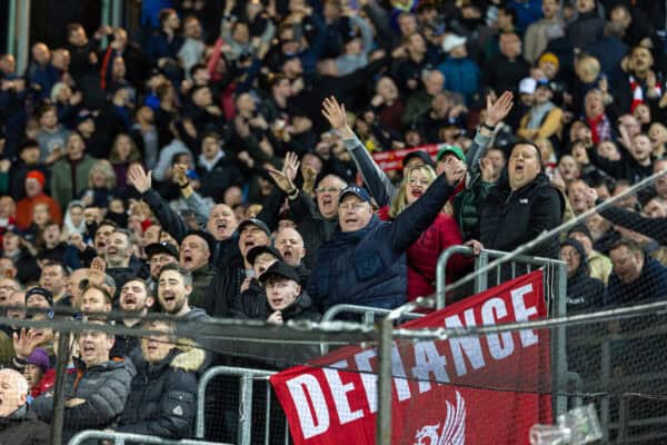 BERGAMO, ITALY - Thursday, April 18, 2024: Liverpool supporters during the UEFA Europa League Quarter-Final 2nd Leg match between BC Atalanta and Liverpool FC at the Stadio Atleti Azzurri d'Italia. Liverpool won 1-0 but Atalanta progress 3-1 on aggregate. (Photo by David Rawcliffe/Propaganda)