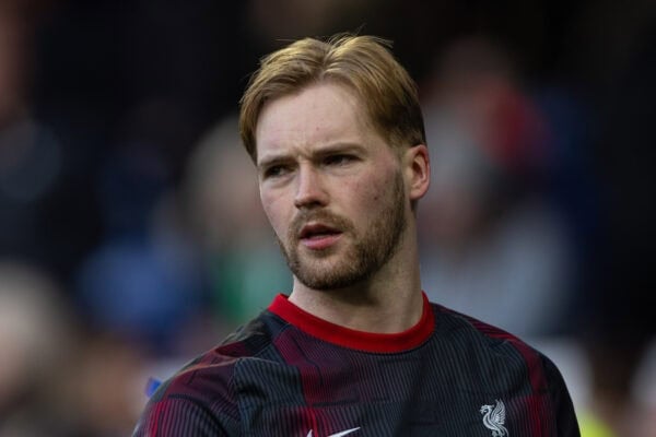 LIVERPOOL, ENGLAND - Wednesday, April 24, 2024: Liverpool's goalkeeper Caoimhin Kelleher during the FA Premier League match between Everton FC and Liverpool FC, the 244th Merseyside Derby, at Goodison Park. Everton won 2-0. (Photo by David Rawcliffe/Propaganda)