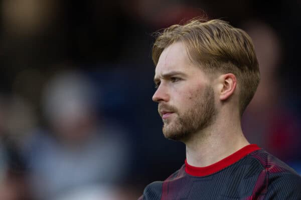 LIVERPOOL, ENGLAND - Wednesday, April 24, 2024: Liverpool's goalkeeper Caoimhin Kelleher during the pre-match warm-up before the FA Premier League match between Everton FC and Liverpool FC, the 244th Merseyside Derby, at Goodison Park. Everton won 2-0. (Photo by David Rawcliffe/Propaganda)