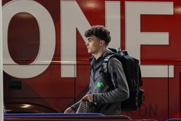 LONDON, ENGLAND - Saturday, April 27, 2024: Liverpool's Stefan Bajcetic arrives before the FA Premier League match between West Ham United FC and Liverpool FC at the London Stadium. The game ended in a 2-2 draw. (Photo by David Rawcliffe/Propaganda)