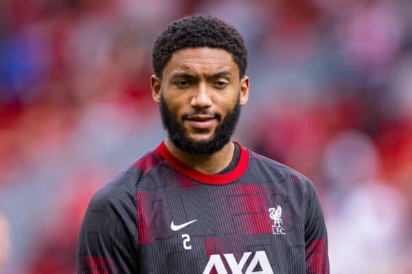 LIVERPOOL, ENGLAND - Sunday, May 5, 2024: Liverpool's Joe Gomez during the pre-match warm-up before during the FA Premier League match between Liverpool FC and Tottenham Hotspur FC at Anfield. Liverpool won 4-2. (Photo by Ryan Brown/Propaganda)