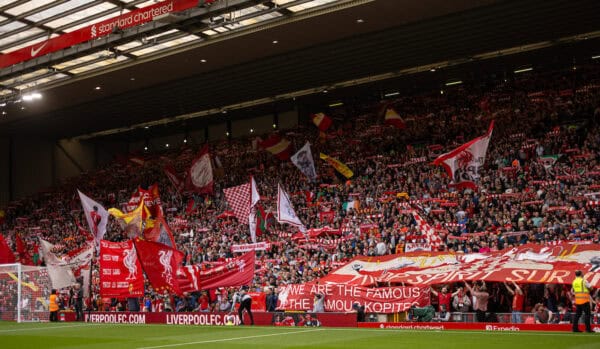 LIVERPOOL, ENGLAND - Sunday, May 5, 2024: Liverpool supporters on the Spion Kop before the FA Premier League match between Liverpool FC and Tottenham Hotspur FC at Anfield. (Photo by David Rawcliffe/Propaganda)