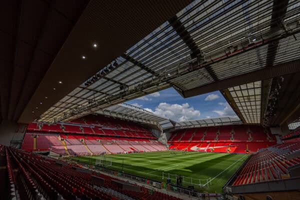 LIVERPOOL, ENGLAND - Sunday, May 5, 2024: A general view of Anfield seen from the Spion Kop before the FA Premier League match between Liverpool FC and Tottenham Hotspur FC. (Photo by David Rawcliffe/Propaganda)
