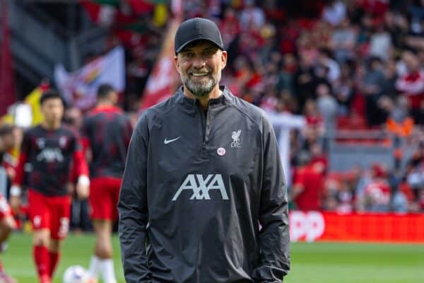 LIVERPOOL, ENGLAND - Sunday, May 5, 2024: Liverpool's manager Jürgen Klopp during the pre-match warm-up before the FA Premier League match between Liverpool FC and Tottenham Hotspur FC at Anfield. (Photo by David Rawcliffe/Propaganda)