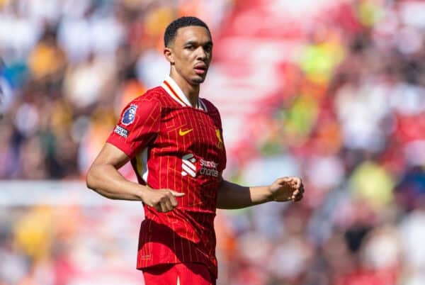 LIVERPOOL, ENGLAND - Saturday, May 18, 2024: Liverpool's Trent Alexander-Arnold during the FA Premier League match between Liverpool FC and Wolverhampton Wanderers FC at Anfield. Liverpool won 2-0. (Photo by David Rawcliffe/Propaganda)