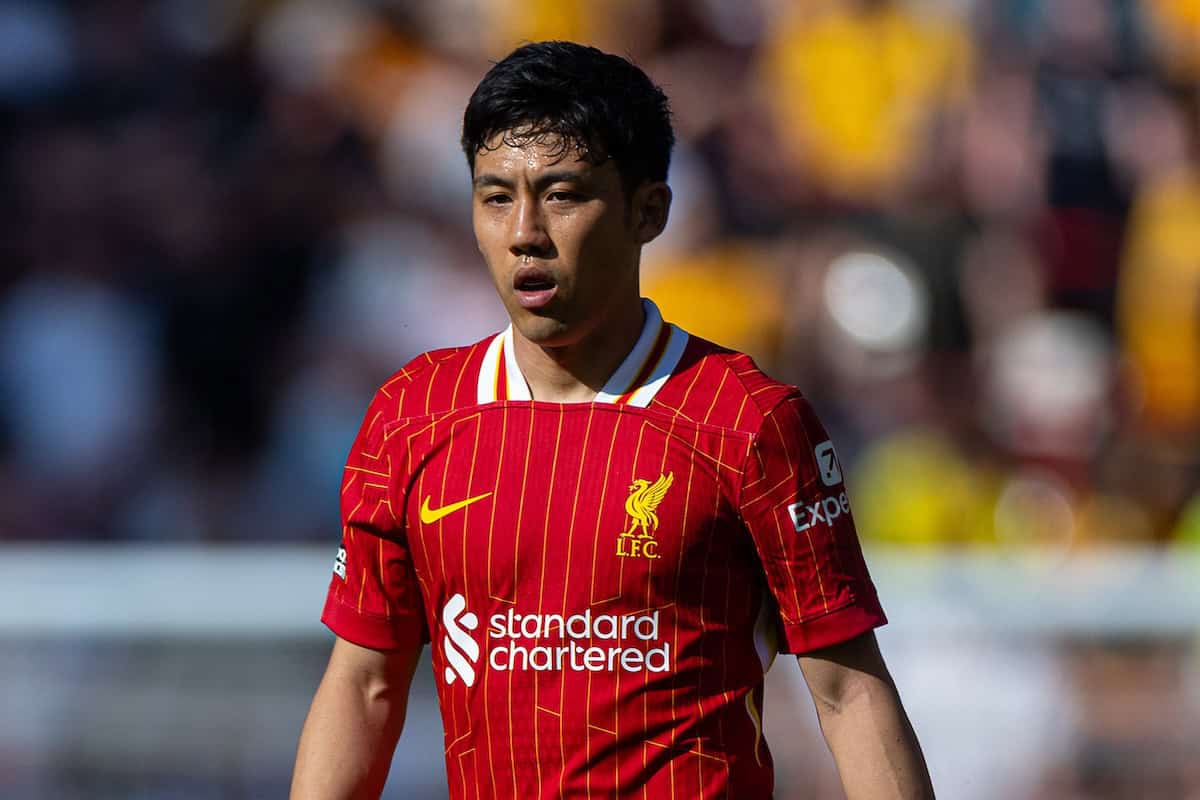 LIVERPOOL, ENGLAND - Saturday, May 18, 2024: Liverpool's Wataru End? during the FA Premier League match between Liverpool FC and Wolverhampton Wanderers FC at Anfield. Liverpool won 2-0. (Photo by David Rawcliffe/Propaganda)