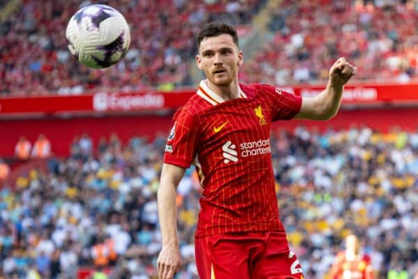 LIVERPOOL, ENGLAND - Saturday, May 18, 2024: Liverpool's Andy Robertson during the FA Premier League match between Liverpool FC and Wolverhampton Wanderers FC at Anfield. Liverpool won 2-0. (Photo by David Rawcliffe/Propaganda)