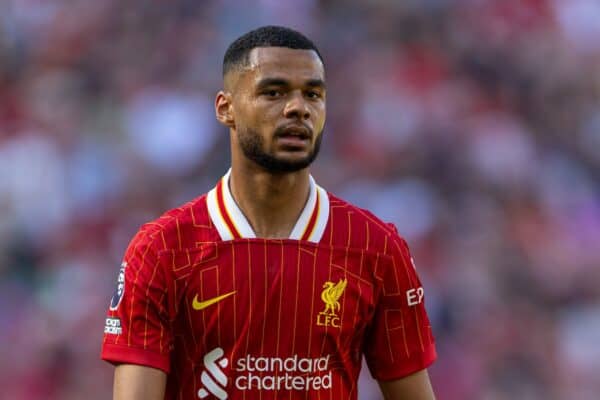 LIVERPOOL, ENGLAND – Samstag, 18. Mai 2024: Liverpools Cody Gakpo während des FA Premier League-Spiels zwischen Liverpool FC und Wolverhampton Wanderers FC in Anfield. Liverpool gewann 2:0. (Foto von David Rawcliffe/Propaganda)