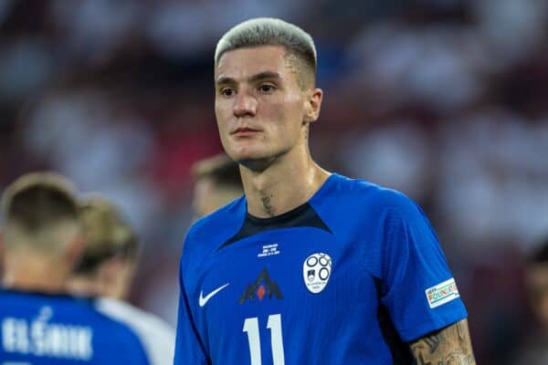 COLOGNE, GERMANY - Tuesday, June 25, 2024: Slovenia's Benjamin Šeško during the UEFA Euro 2024 Group C match between England and Slovenia at the Müngersdorfer Stadium. The game ended in a goal-less draw. (Photo by David Rawcliffe/Propaganda)