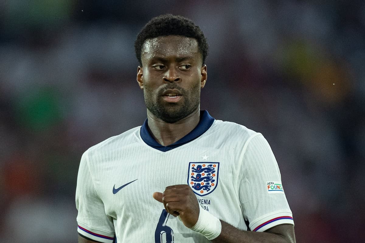 COLOGNE, GERMANY - Tuesday, June 25, 2024: England's Marc Guéhi during the UEFA Euro 2024 Group C match between England and Slovenia at the Müngersdorfer Stadium. The game ended in a goal-less draw. (Photo by David Rawcliffe/Propaganda)