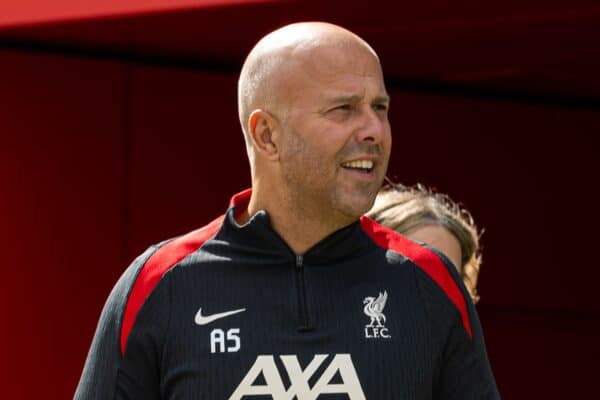 KIRKBY, ENGLAND - Friday, July 5, 2024: Liverpool's new head coach Arne Slot (L) and Sporting Director Richard Hughes are presented at a photo call at the club's AXA Training Centre. (Photo by David Rawcliffe/Propaganda)