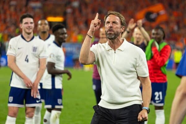 DORTMUND, GERMANY - Wednesday, July 10, 2024: England's head coach Gareth Southgate screams "one more" as he celebrates after the UEFA Euro 2024 Semi-Final match between Netherlands and England at the Westfalenstadion. England won 2-1. (Photo by David Rawcliffe/Propaganda)