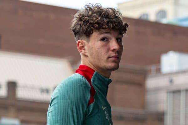 PITTSBURGH - Tuesday, July 23, 2024: Liverpool's Lewis Koumas returns to the team hotel after the team's second training session of the day on day one of the club's pre-season tour of the USA. (Photo by David Rawcliffe/Propaganda)