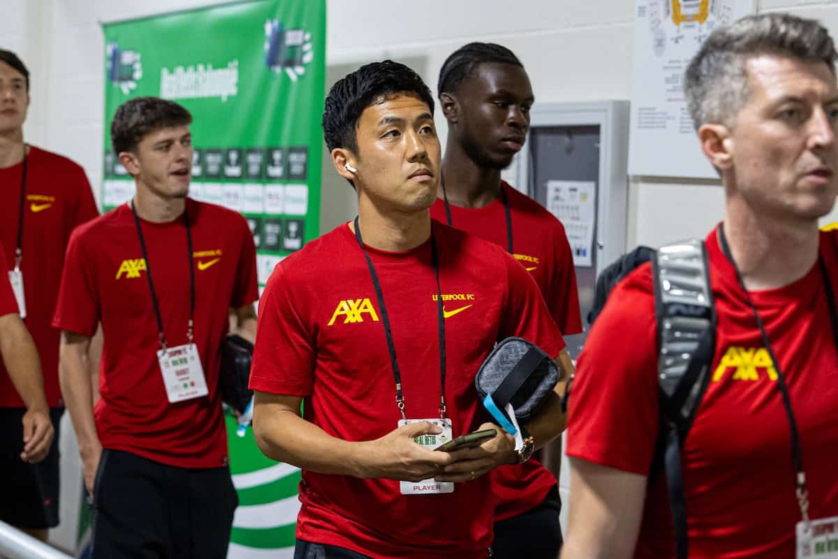 PITTSBURGH - Friday, July 26, 2024: Liverpool's Wataru Endo arrives before a pre-season friendly match between Liverpool and Real Betis Balompié at the Acrisure Stadium on day three of the club's pre-season tour of the USA. (Photo by David Rawcliffe/Propaganda)