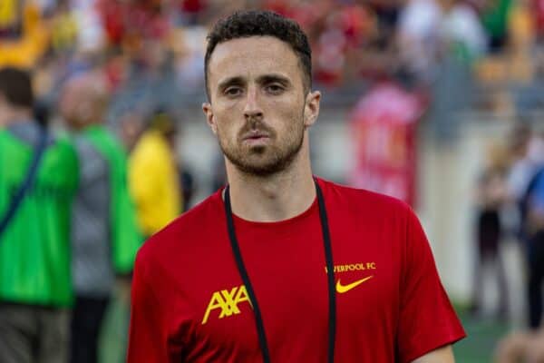 PITTSBURGH – Freitag, 26. Juli 2024: Liverpools Diogo Jota vor einem Freundschaftsspiel zwischen Liverpool und Real Betis Balompié im Acrisure-Stadion am dritten Tag der Saisonvorbereitungstour des Vereins durch die USA. (Foto von David Rawcliffe/Propaganda)