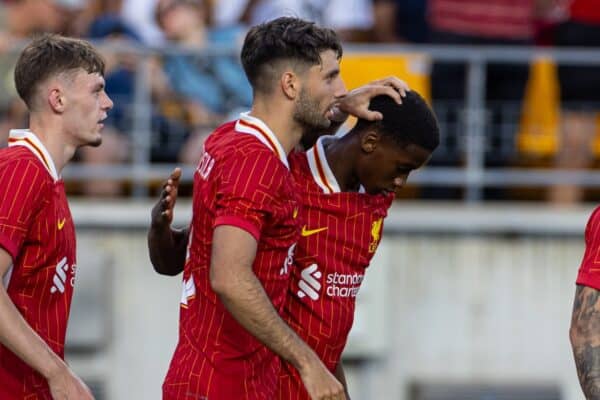 PITTSBURGH - Friday, July 26, 2024: Liverpool's Dominik Szoboszlai celebrates after scoring the winning goal during a pre-season friendly match between Liverpool and Real Betis Balompié at the Acrisure Stadium on day three of the club's pre-season tour of the USA. Liverpool won 1-0. (Photo by David Rawcliffe/Propaganda)