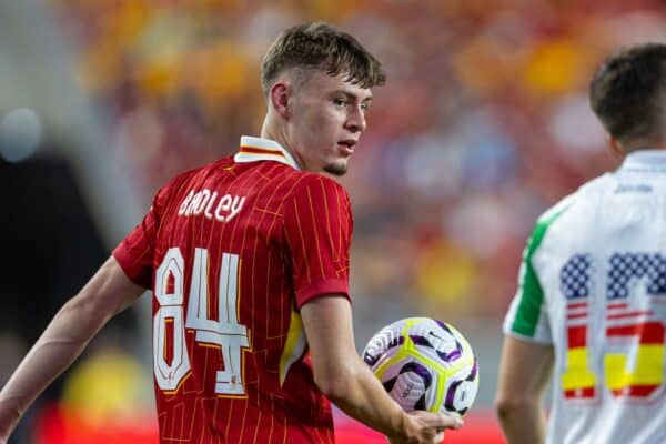 PITTSBURGH - Friday, July 26, 2024: Liverpool's Conor Bradley during a pre-season friendly match between Liverpool and Real Betis Balompié at the Acrisure Stadium on day three of the club's pre-season tour of the USA. Liverpool won 1-0. (Photo by David Rawcliffe/Propaganda)