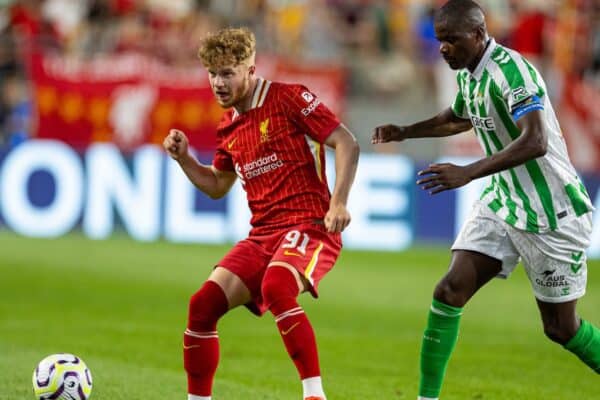 PITTSBURGH - Friday, July 26, 2024: Liverpool's Luca Stephenson during a pre-season friendly match between Liverpool and Real Betis Balompié at the Acrisure Stadium on day three of the club's pre-season tour of the USA. Liverpool won 1-0. (Photo by David Rawcliffe/Propaganda)