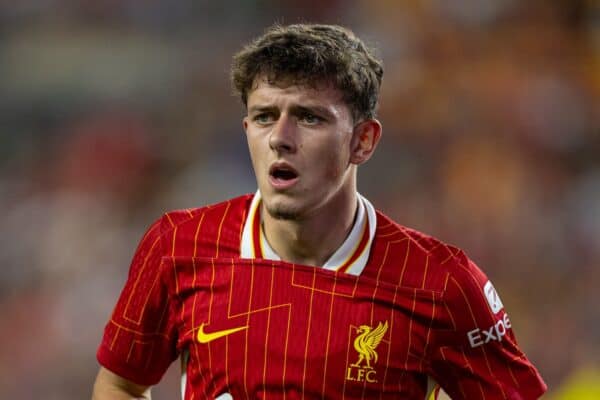 PITTSBURGH – Freitag, 26. Juli 2024: Liverpools Owen Beck während eines Freundschaftsspiels zwischen Liverpool und Real Betis Balompié im Acrisure-Stadion am dritten Tag der Saisonvorbereitungstour des Vereins durch die USA. Liverpool gewann 1:0. (Foto von David Rawcliffe/Propaganda)