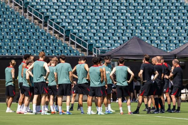 PHILADELPHIA - Sunday, July 28, 2024: Liverpool players during an open training session at Lincoln Financial Field on day five of the club's pre-season tour of the USA. (Photo by David Rawcliffe/Propaganda)