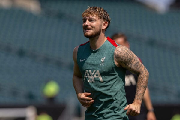 PHILADELPHIA - Sunday, July 28, 2024: Liverpool's Harvey Elliott during an open training session at Lincoln Financial Field on day five of the club's pre-season tour of the USA. (Photo by David Rawcliffe/Propaganda)