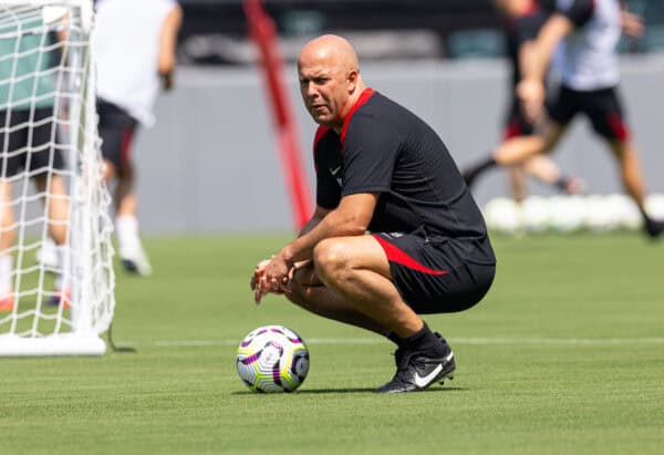 PHILADELPHIA - Sunday, July 28, 2024: Liverpool's head coach Arne Slot during an open training session at Lincoln Financial Field on day five of the club's pre-season tour of the USA. (Photo by David Rawcliffe/Propaganda)