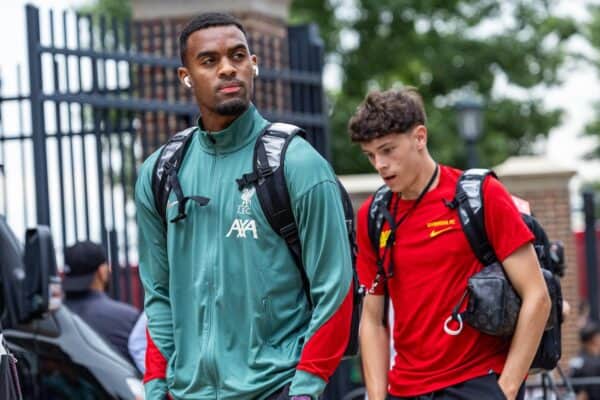 COLUMBIA - Saturday, August 3, 2024: Liverpool's Ryan Gravenberch arrives before a pre-season friendly match between Liverpool FC and Manchester United FC at the Williams-Brice Stadium on day eleven of the club's pre-season tour of the USA. Liverpool won 3-0. (Photo by David Rawcliffe/Propaganda)