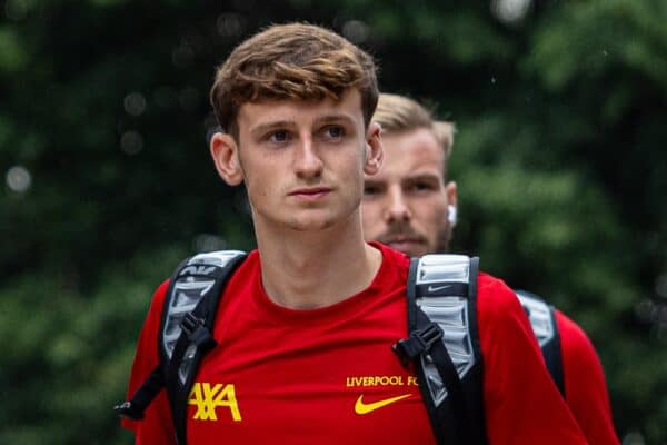 COLUMBIA - Saturday, August 3, 2024: Liverpool's Tyler Morton arrives before a pre-season friendly match between Liverpool FC and Manchester United FC at the Williams-Brice Stadium on day eleven of the club's pre-season tour of the USA. Liverpool won 3-0. (Photo by David Rawcliffe/Propaganda)