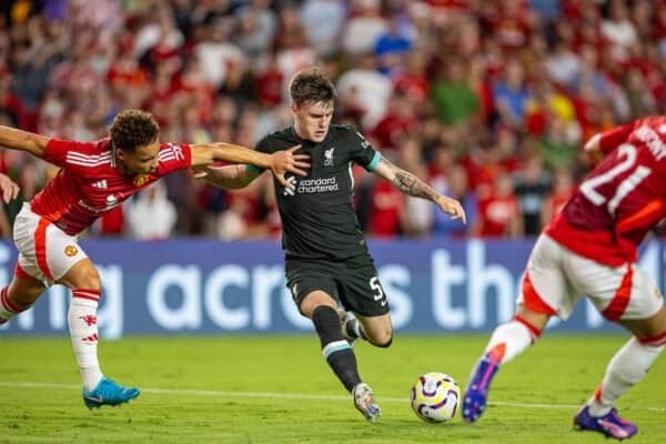 COLUMBIA - Saturday, August 3, 2024: Liverpool's Ben Doak during a pre-season friendly match between Liverpool FC and Manchester United FC at the Williams-Brice Stadium on day eleven of the club's pre-season tour of the USA. Liverpool won 3-0. (Photo by David Rawcliffe/Propaganda)