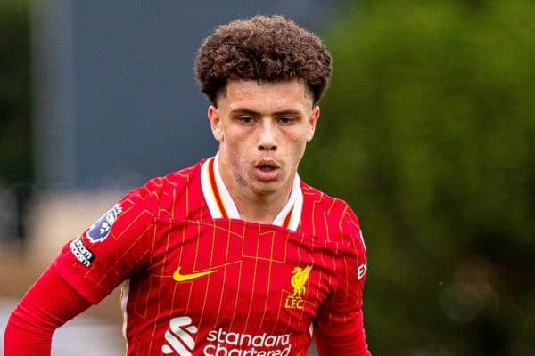 KIRKBY, ENGLAND - Saturday, August 17, 2024: Liverpool's Kieran Morrison during the Premier League 2 Division 1 match between Liverpool FC Under-21's and Manchester City FC Under-21's at the Liverpool Academy. (Photo by Jayde Chamberlain/Propaganda)