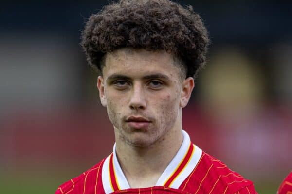 KIRKBY, ENGLAND - Wednesday, August 21, 2024: Liverpool's Kieran Morrison lines-up before the Premier League International Cup Group C match between Liverpool FC Under-21's and PSV Eindhoven's Under-21's at the Liverpool Academy. PSV won 4-0. (Photo by David Rawcliffe/Propaganda)