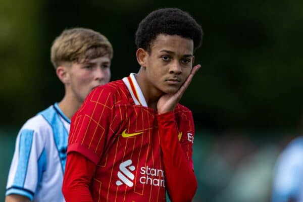 KIRKBY, ENGLAND - Saturday, August 24, 2024: Liverpool's Josh Sonni-Lambie during the Under-18's Premier League North match between Liverpool FC Under-18's and Middlesbrough FC Under-18's at the Liverpool Academy. Middlesbrough won 3-2. (Photo by David Rawcliffe/Propaganda)