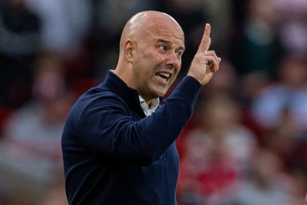 LIVERPOOL, ENGLAND - Sunday, August 25, 2024: Liverpool's head coach Arne Slot during the FA Premier League match between Liverpool FC and Brentford FC at Anfield. Liverpool won 2-0. (Photo by David Rawcliffe/Propaganda)