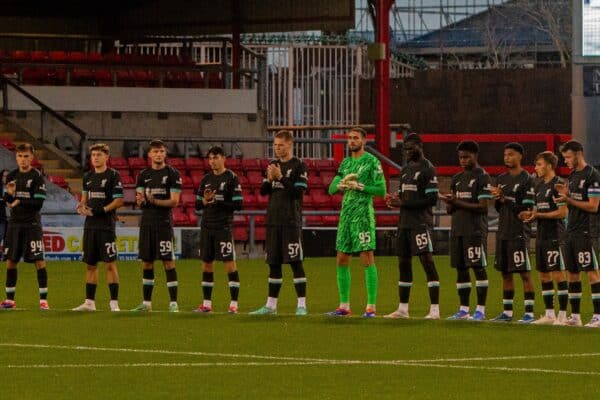 CREWE, ENGLAND - Tuesday, August 27, 2024: 1 minute applause for Sven- Goran Eriksson during the Premier League International Cup Group C match between Liverpool FC Under-21's and Crewe Under-21's at the Alexandra Stadium in Crewe. (Photo by Jayde Chamberlain/Propaganda)